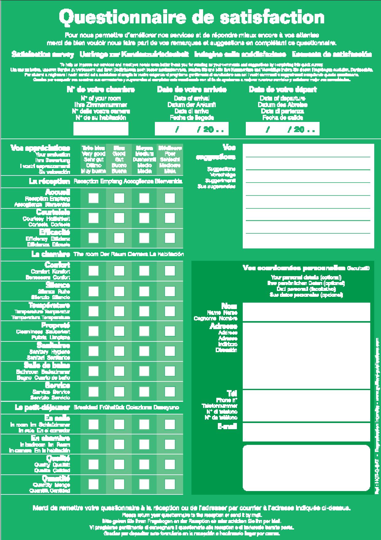 HOTEL - QUESTIONNAIRE DE SATISFACTION - ENQUETE DE SATISFACTION  - HOT.QSAT 