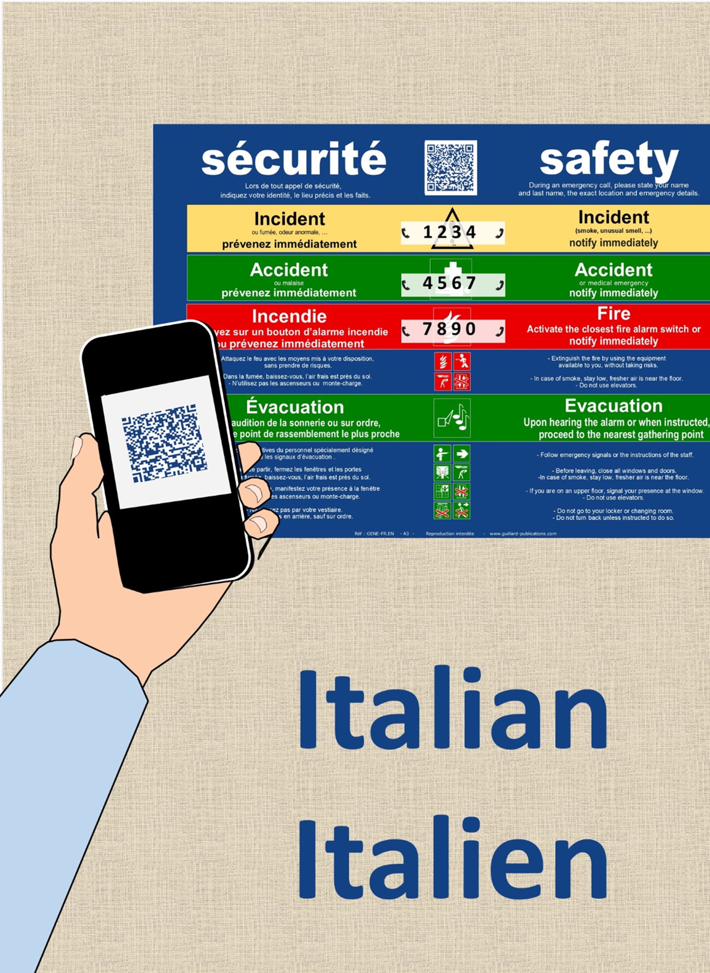 SECURITE - SAFETY . QR code + IA + ITALIEN traduction