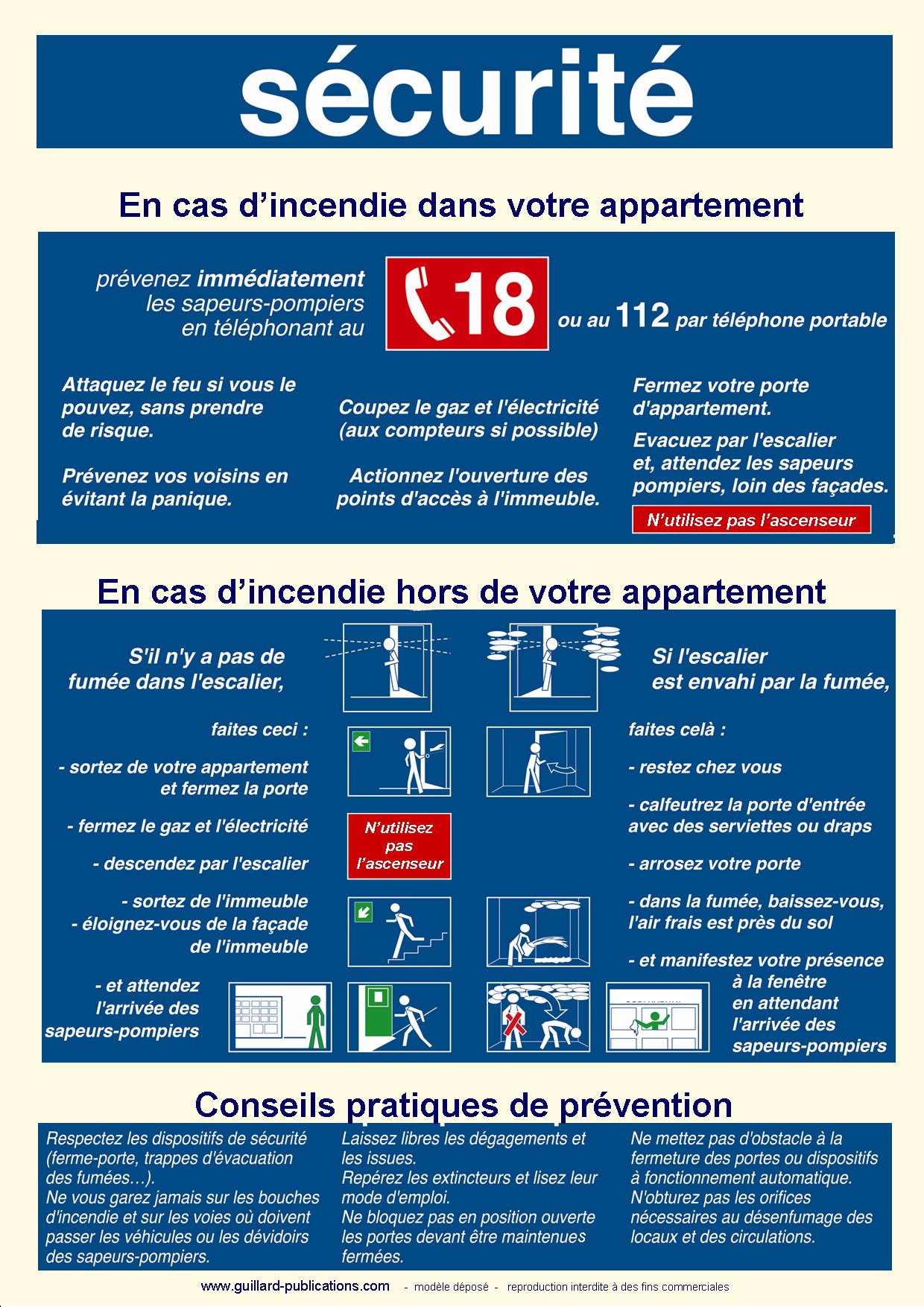 COPROPRIETES ET HLM  - Panneau de consignes de securite incendie, format A4 - HAB.A4 