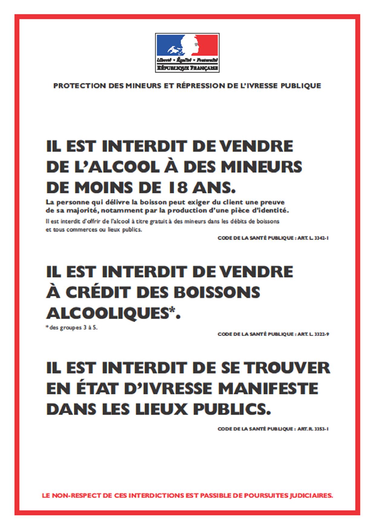 ALCOOL- Affiche (A5) pour CAISSE ENREGISTREUSE MAGASIN en PVC autocollant