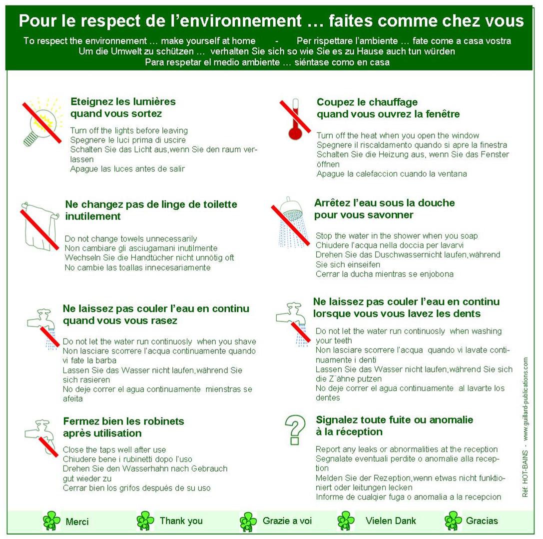 ..HOTEL - RESPECT DE L'ENVIRONNEMENT - Les gestes elementaires en hotel .  HOT.BAINS.Vinyle