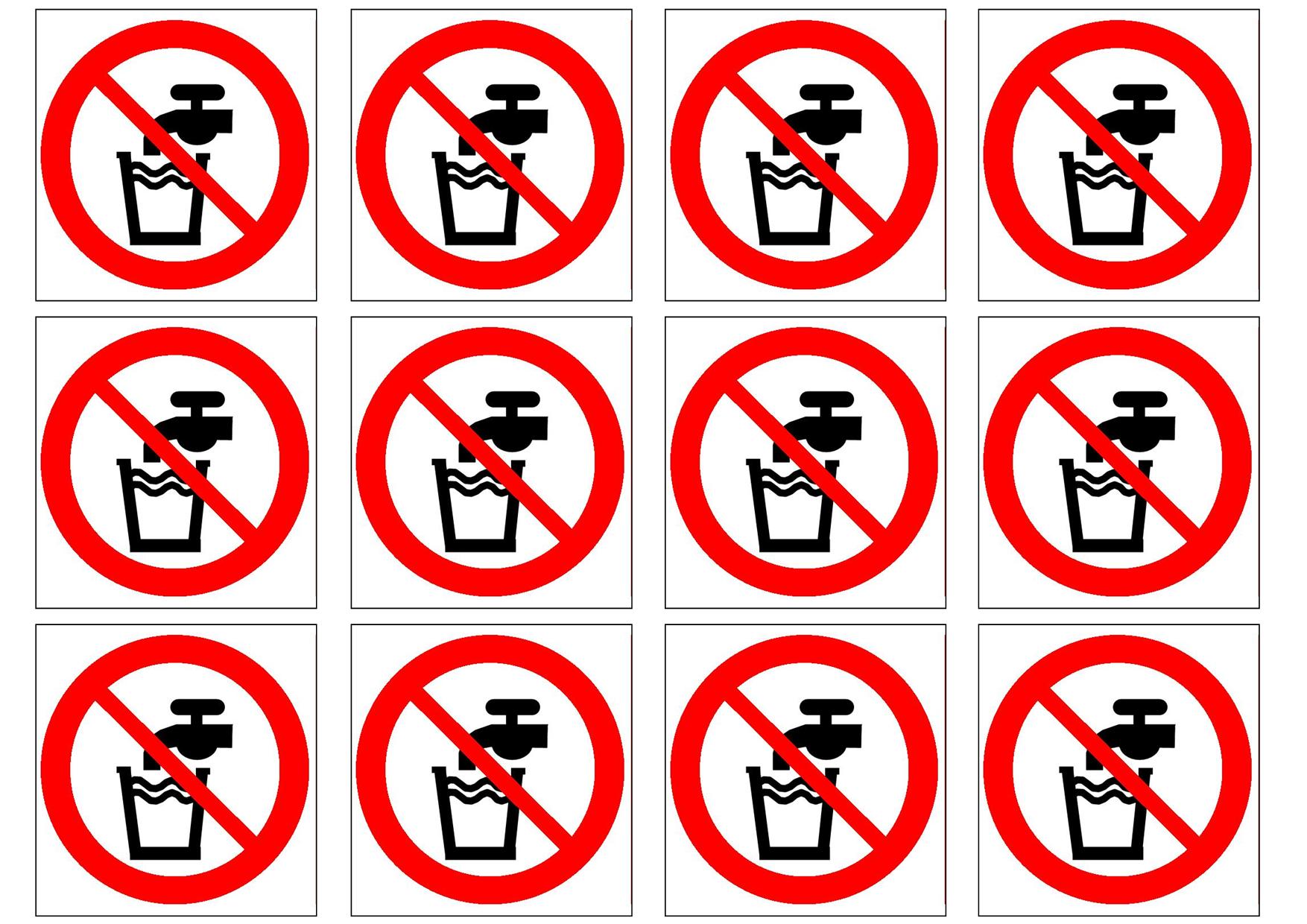 Signal d'interdiction EAU NON POTABLE , planche de 12 pictogrammes