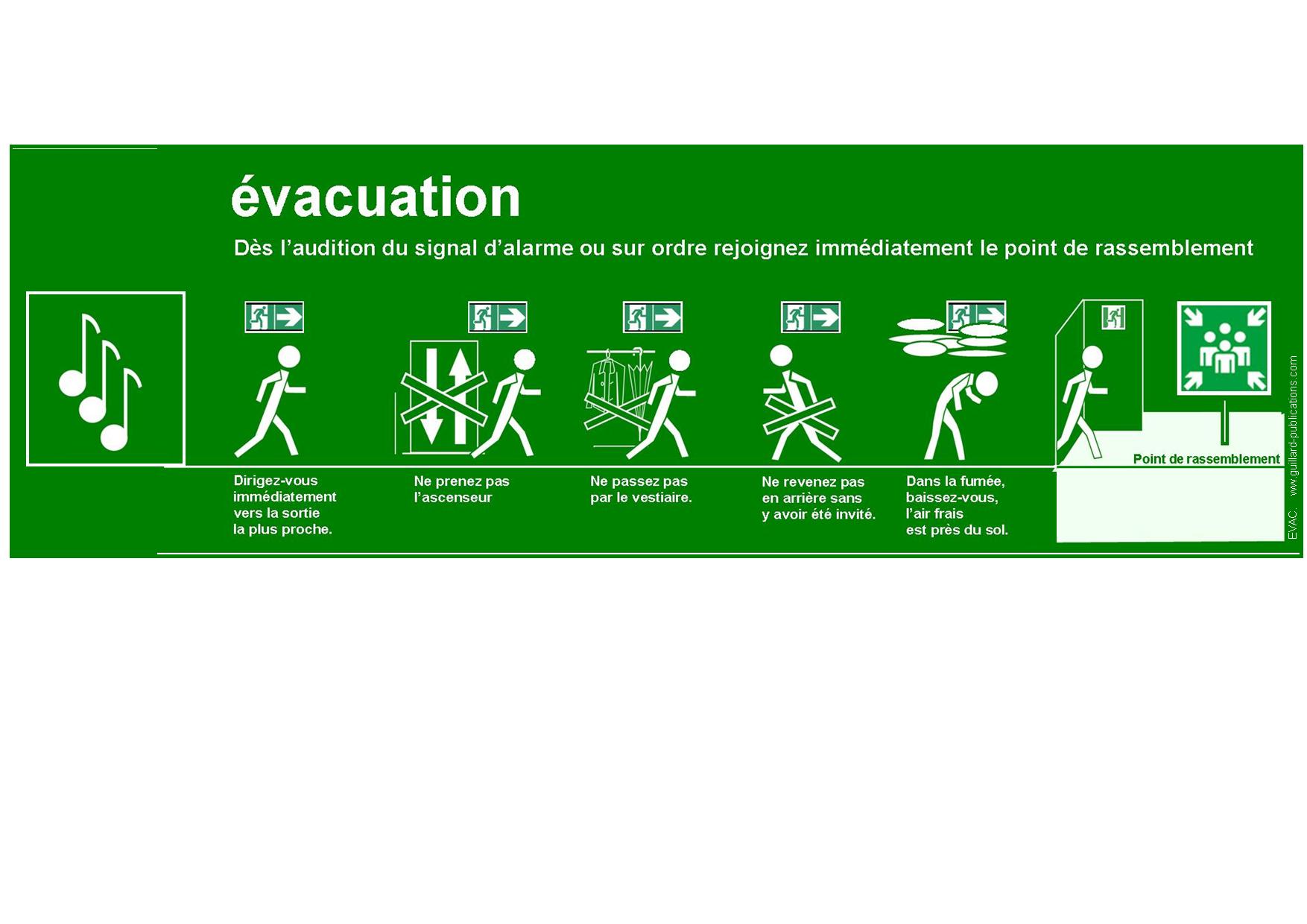 ERP et ERT  - Panneau consignes EVACUATION en bandes dessinees - EVAC.BD