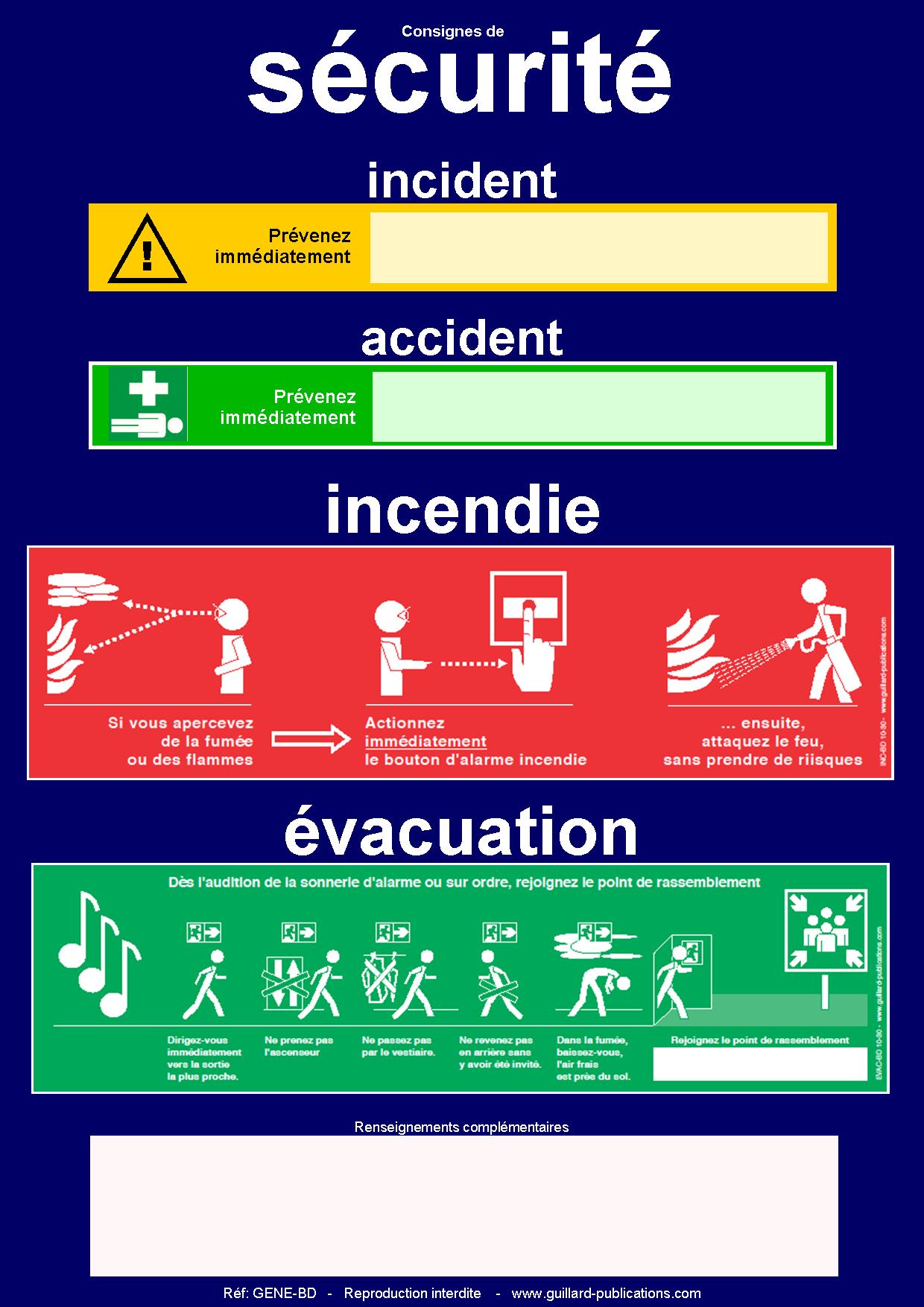 ERP et ERT - Panneau de consignes generales Incident-Accident-Incendie-Evacuation en BD  -  GENE.BD 