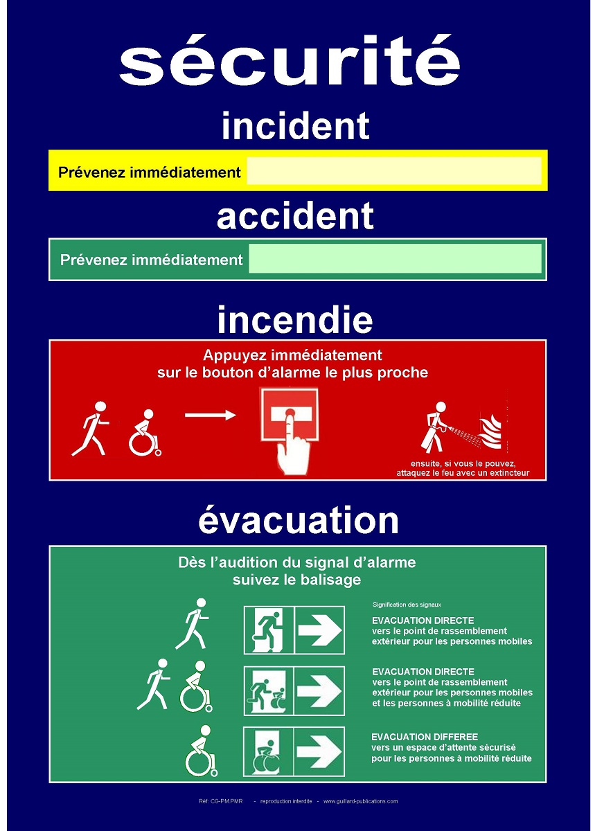 ERP et ERT - Panneau de consignes de securite pour etablissement avec EAS pour personnes a? mobilite reduite - CG.PM.PMR