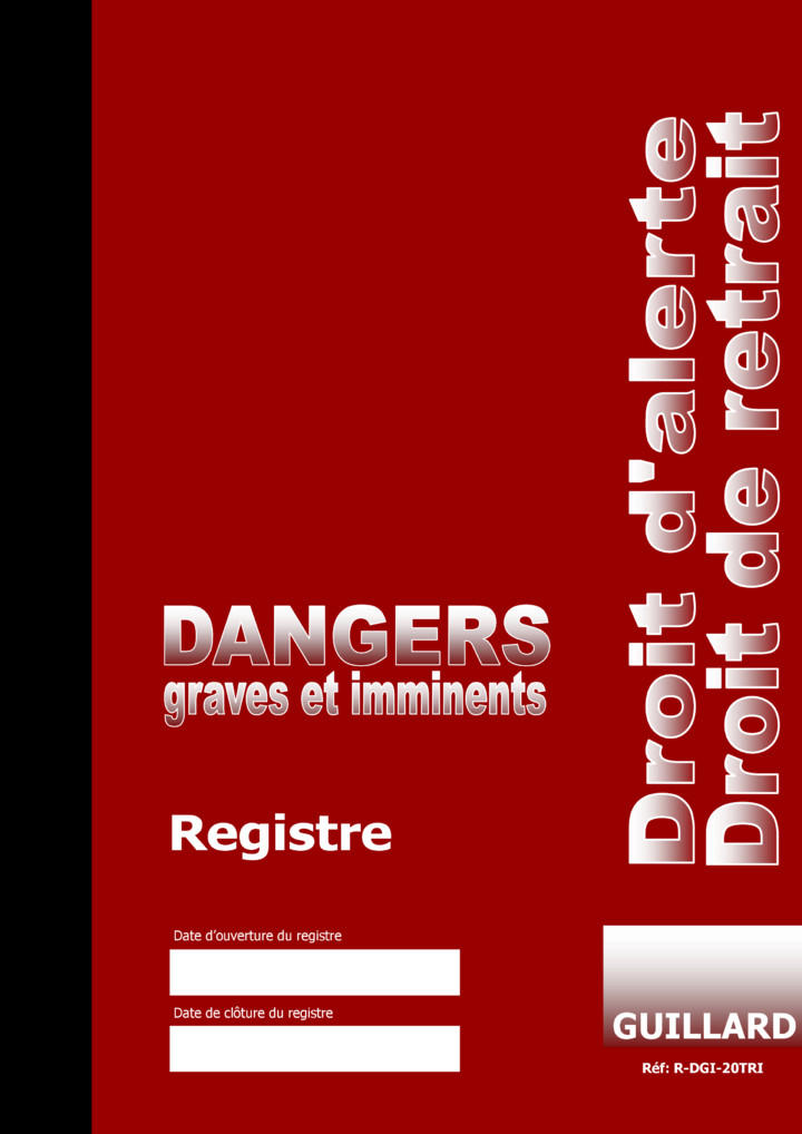 .. Registre special de Danger Grave et Imminent  avec triplicatas autocopiants - RDGI.20TRI  - Edition GUILLARD 