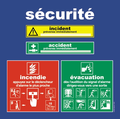 ERP et ERT - Panneau consignes securite  INCENDIE EVACUATION ACCIDENT INCIDENT - GENE