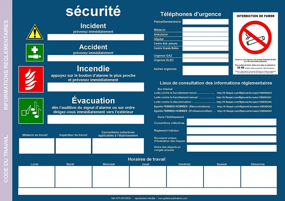 ERP et ERT   AFFICHAGE OBLIGATOIRE CODE DU TRAVAIL  - AFF.INFOREG