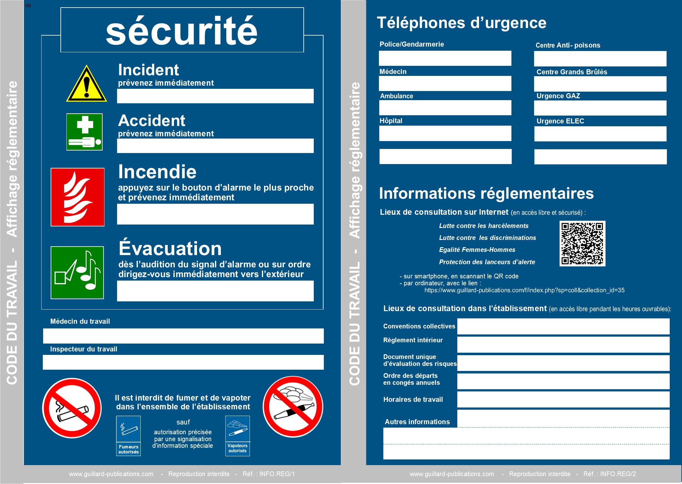 CODE DU TRAVAIL - AFFICHAGE OBLIGATOIRE - AFF.REG1+2