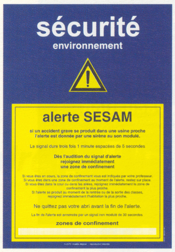 LYCEES et COLLEGES  - SESAM - Panneau de consignes de securite pour ZONE A RISQUES SEVESO