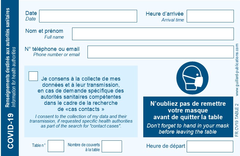 COVID 19 - Fiche de rappel CLIENTS  pour RESTAURANT - FR.CV19.TABLE.2