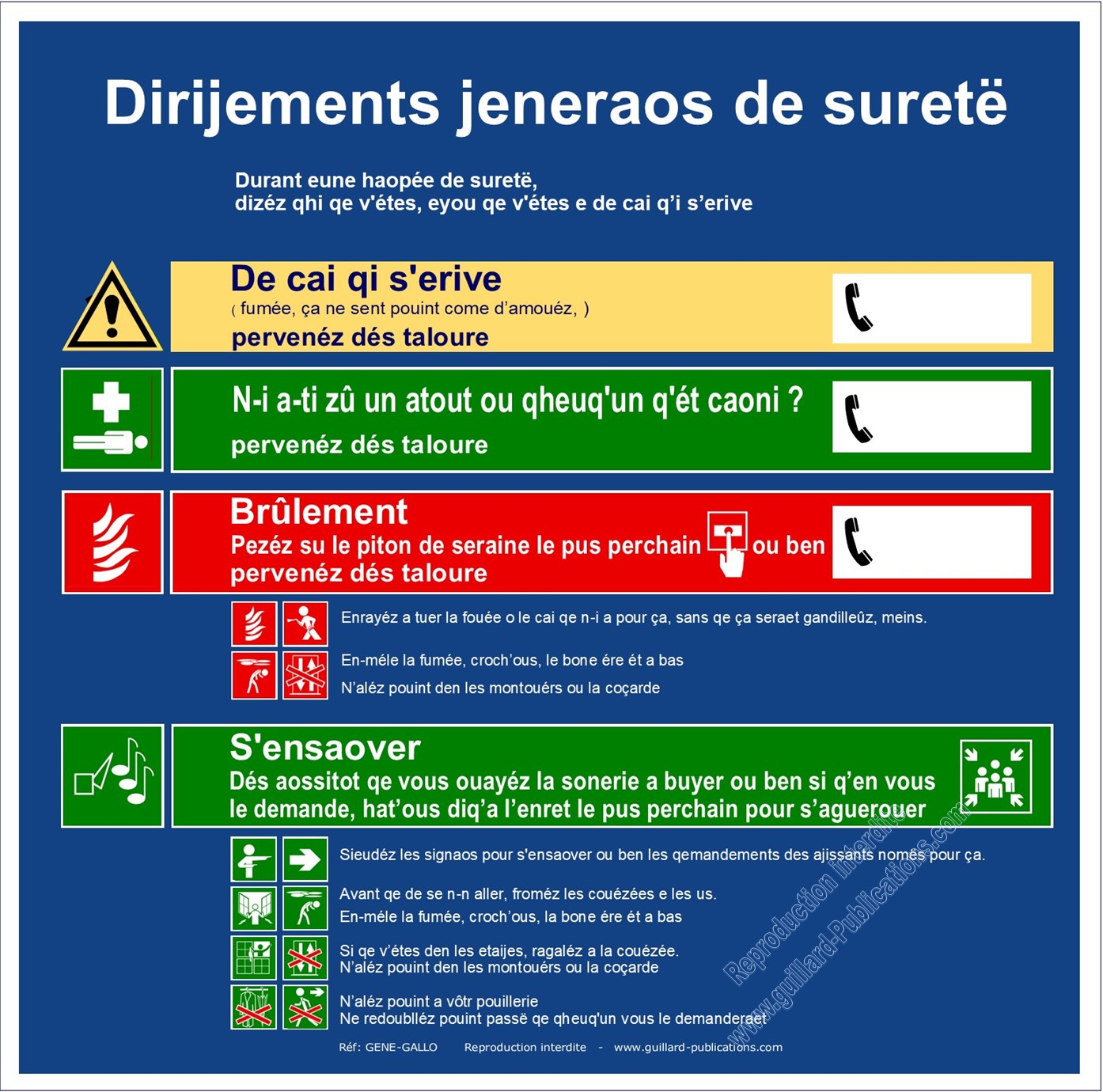 	. ERP et ERT - Panneau de consignes de securite en GALLO - GENE.GALLO