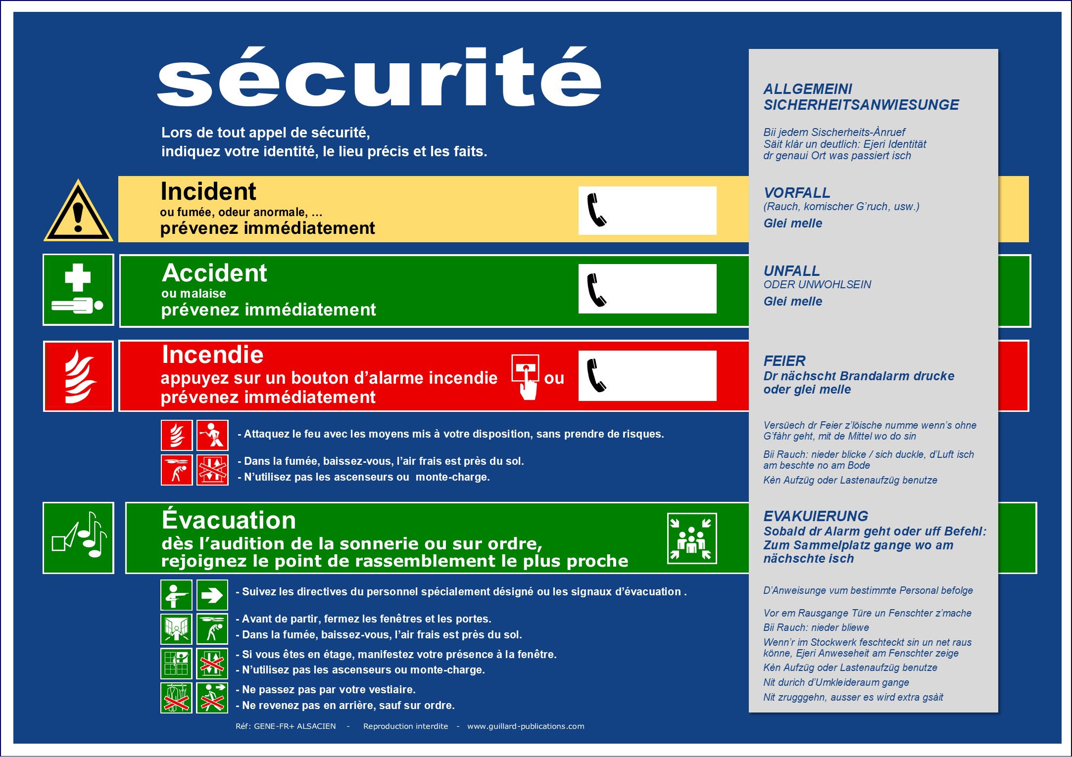 	. ERP et ERT - Panneau de consignes de securite en FRANCAIS et ALSACIEN - GENE.FR.ALSACIEN
