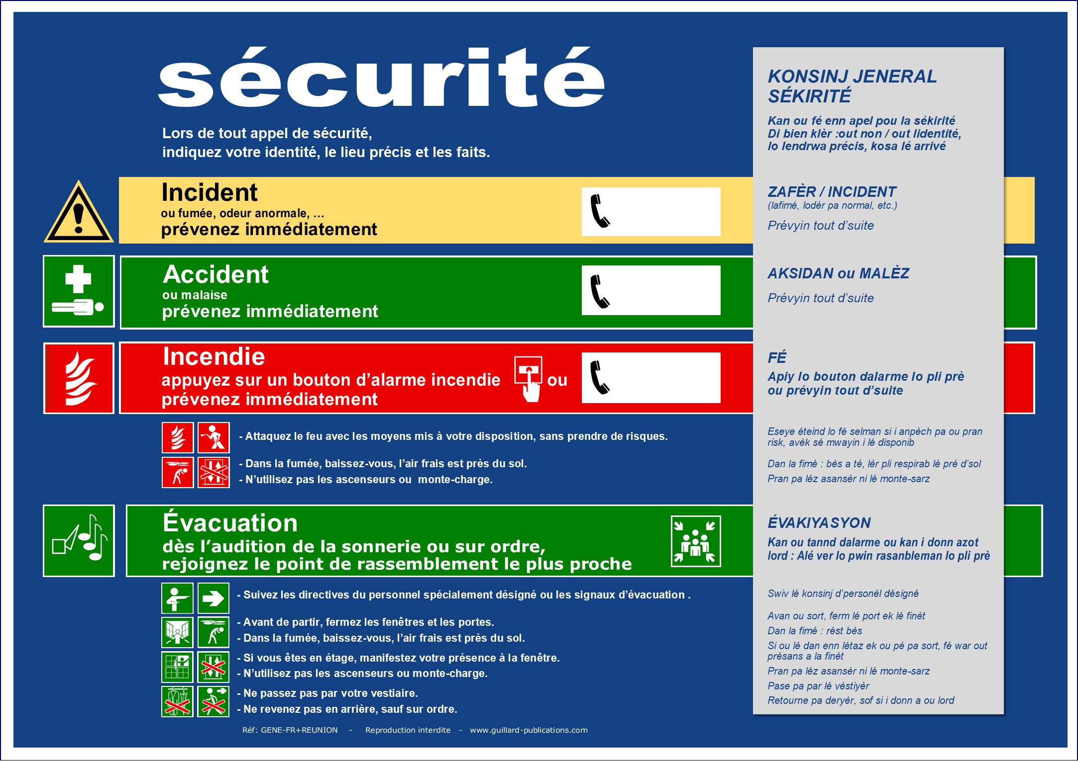 	. ERP et ERT - Panneau de consignes de securite en FRANCAIS et CREOLE REUNIONNAIS - GENE.FR.REUNION