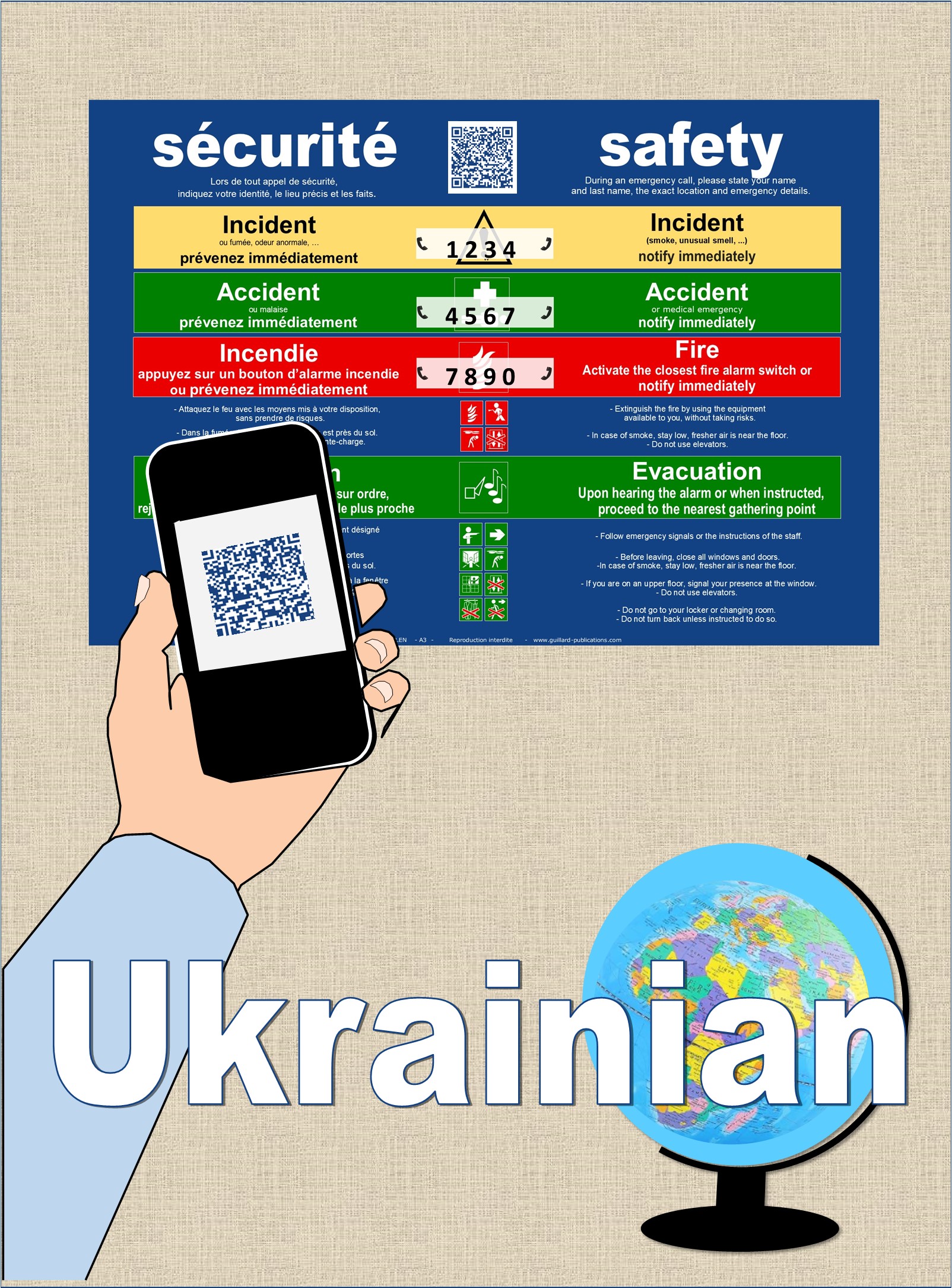 ... SECURITE - SAFETY . QR code + IA + UKRAINIEN traduction