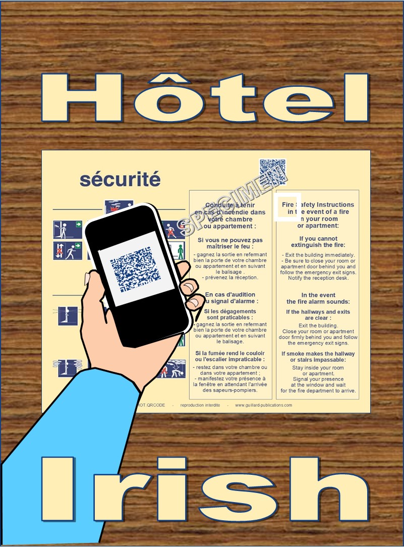 	... HOTEL CHAMBRE . QR code + IA + IRLANDAIS traduction