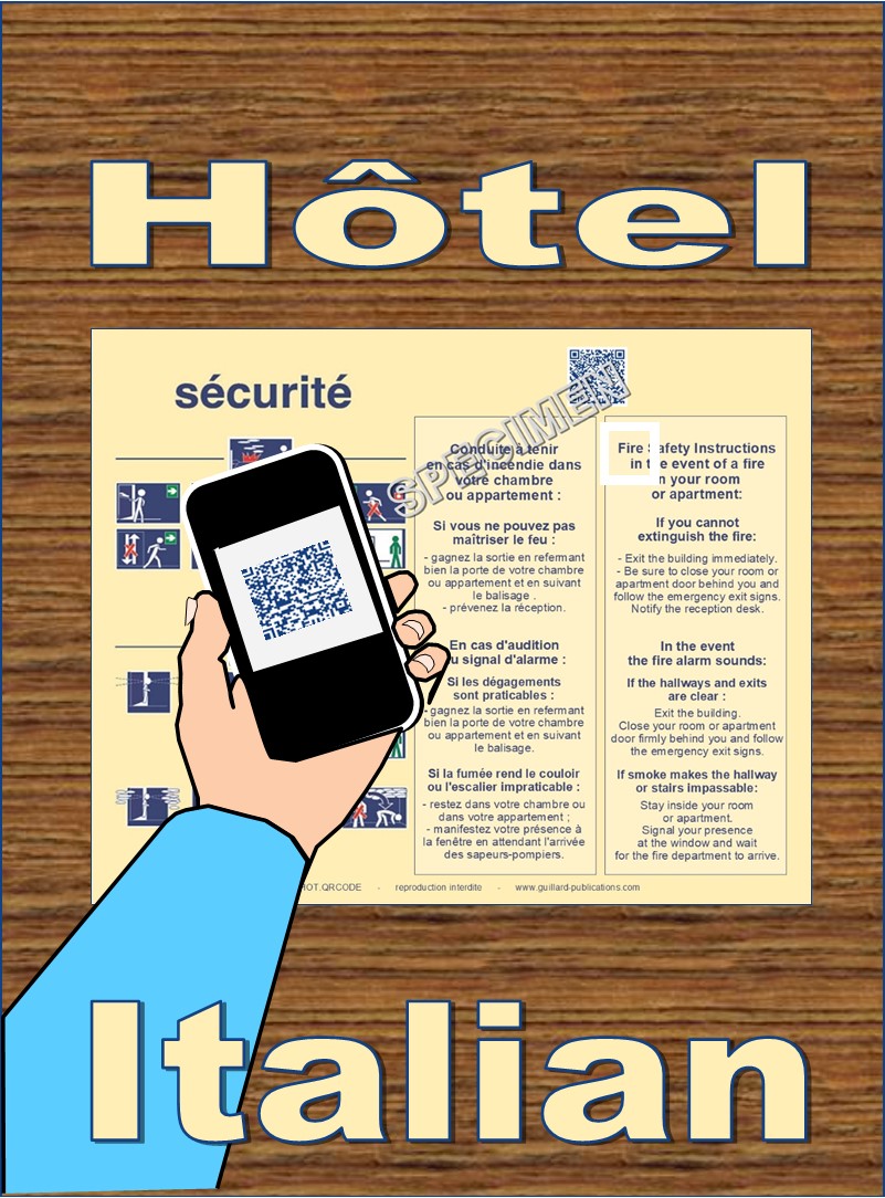 	... HOTEL CHAMBRE . QR code + IA + ITALIEN traduction